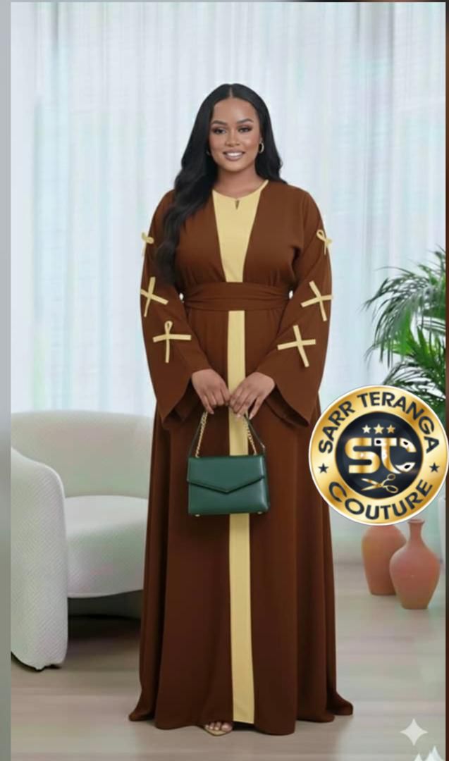 dress - brown and cream